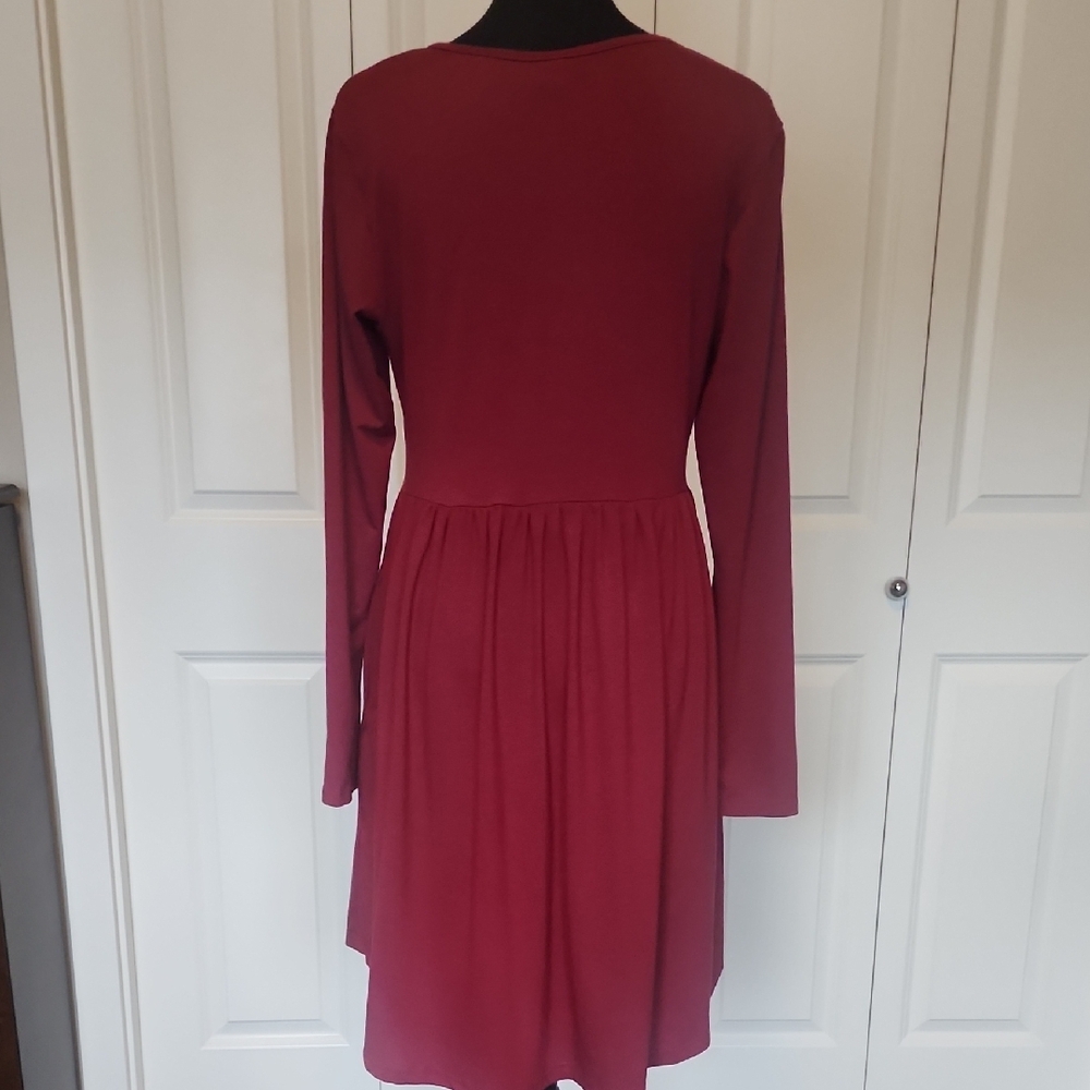 Classic Long-Sleeve Fit & Flare Dress in Wine With Pockets!